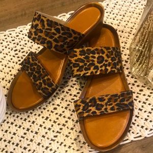 Italian leather and leopard sandals
